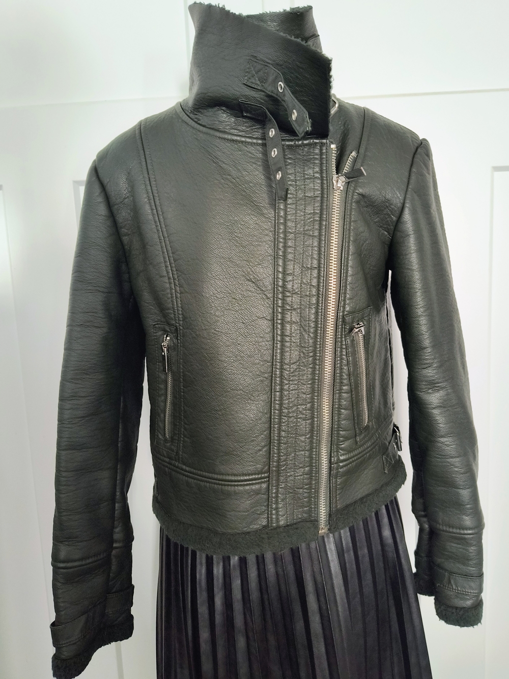 Forever 21 Black Leather Asymmetric Zip Biker Jacket